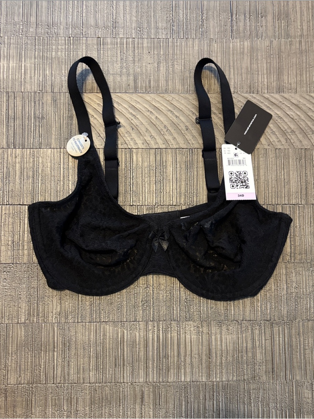 Wacoal Black Lace Underwire Bra with Adjustable Straps